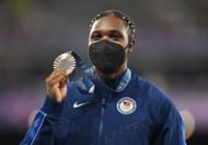 Noah Lyles with the men's 200m bronze medal at the 2024 Paris Olympic Games - Getty Images